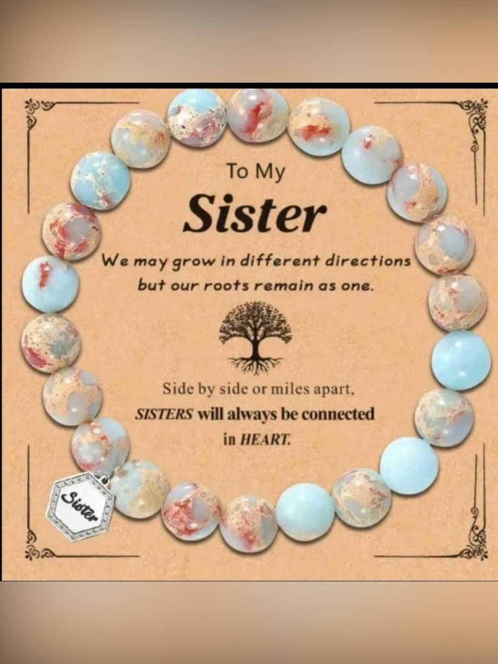 Sister Beaded Bracelet in Light Blue and Peach - Gift Bracelet